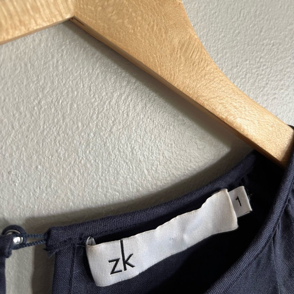 Zk Australia Linen Mini Dress Blue Gray Tie Waist Minimalist 6-8 — image 2 of 8